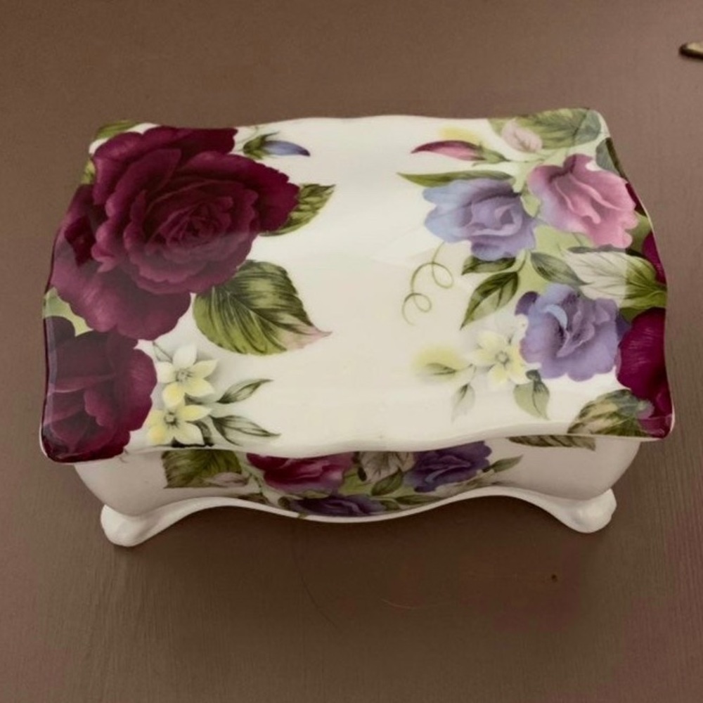 Royal Stafford Floral Covered Trinket Dish / Jewelry Box Bone China from England
